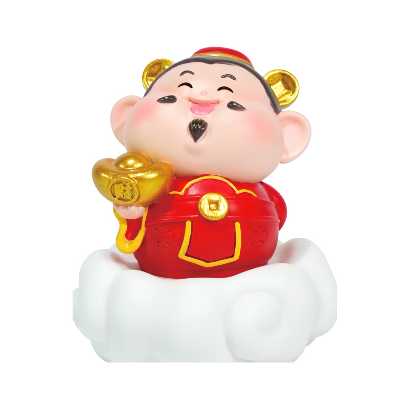 如愿招财桌面小摆件景区财神文创摆件莲花底座夜灯装饰礼物白底实物图