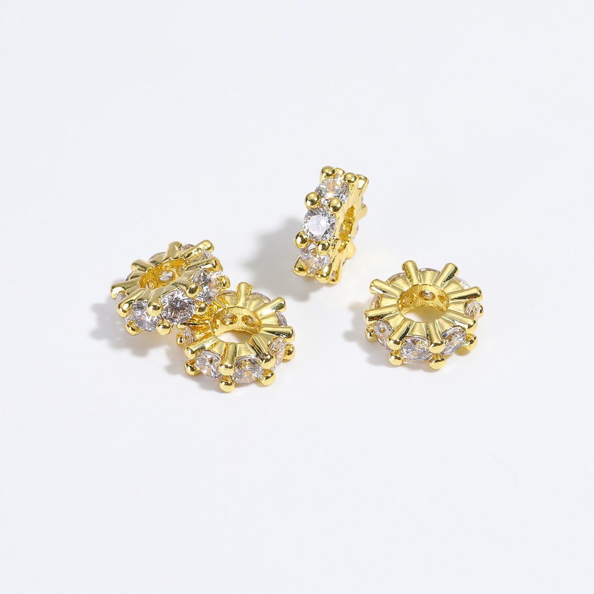 18K gold-plated color-retaining micro-inlaid zircon large hole diamond ring spacer beads diy jewelry accessories wheel beads loose bead spacer material