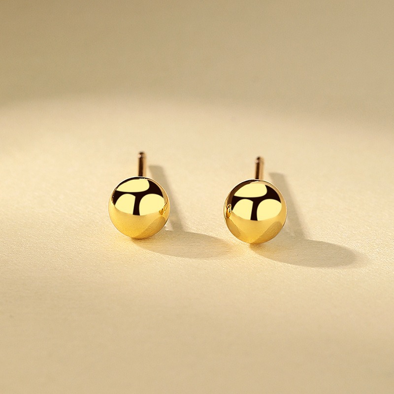 Amazon's best-selling sandgold small round ball smooth ear studs, copper gold-plated ear piercing, golden bean style ear studs and ear sticks details Picture
