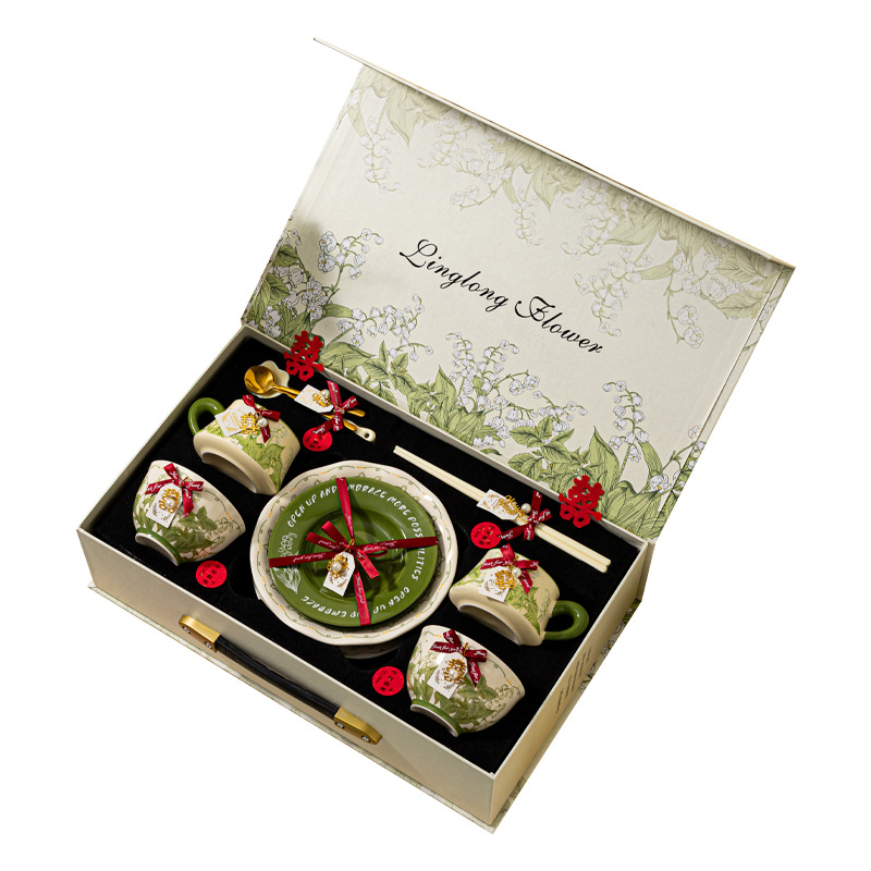 Ceramic tableware, fresh and clean bowl and plate set, household ceramic bowls, high appearance level bowls, plates, plates, rice bowls, wedding ceramic tableware gift box wholesale Item Picture