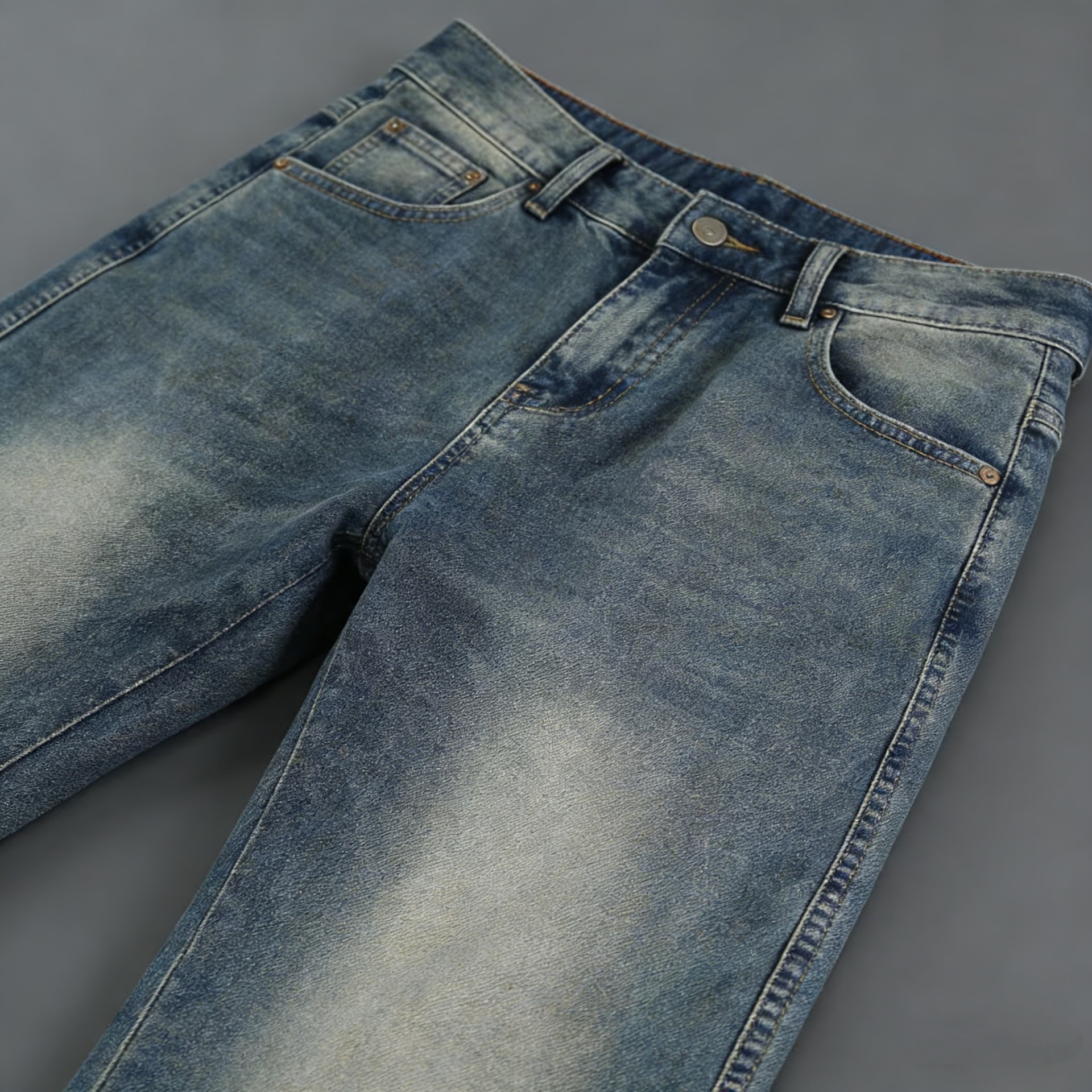 American washed, slightly flared men's loose fashion brand releases a new spring collection of retro curved semi-elastic casual jeans details Picture