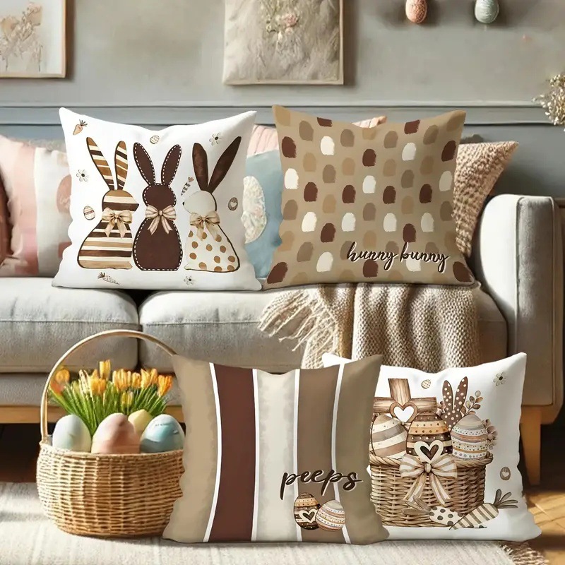 Cross-border Instagram Easter bunny Easter Egg flower brown pillowcase family sofa bedroom decoration pillowcase details Picture