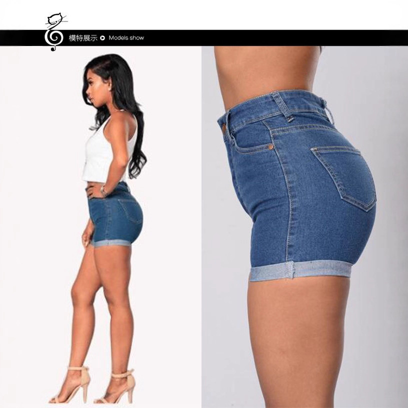 Cross-border supply 2025 New women's clothing from Europe and America, AliExpress Wish bestsellers, denim shorts with rolled edges, sexy hot pants details Picture