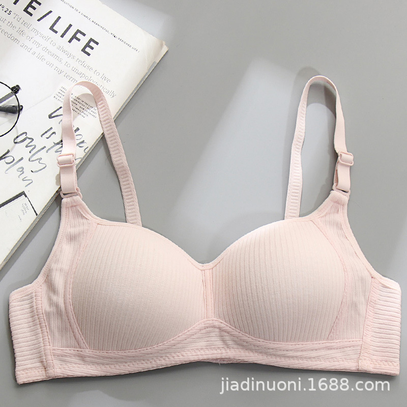 侧收防下垂内衣女无钢圈大学生高中少女文胸小胸聚拢纯棉薄款胸罩产品图