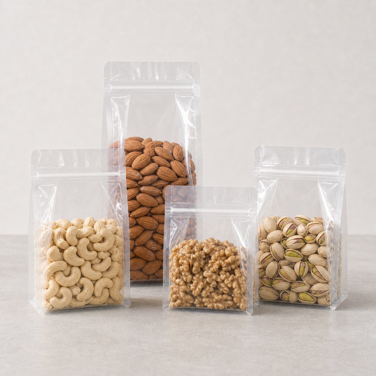 Transparent eight-side sealed bag, frosted hand-held zipper self-standing and self-sealing bag for potato chips, nuts, dried fruits, grains and other food packaging details Picture