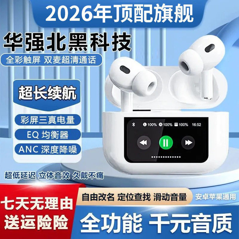 Huaqiangbei Wireless Bluetooth Headphones with color screen noise reduction, suitable for both Apple and Android, 2026 new model active Bluetooth headphones details Picture