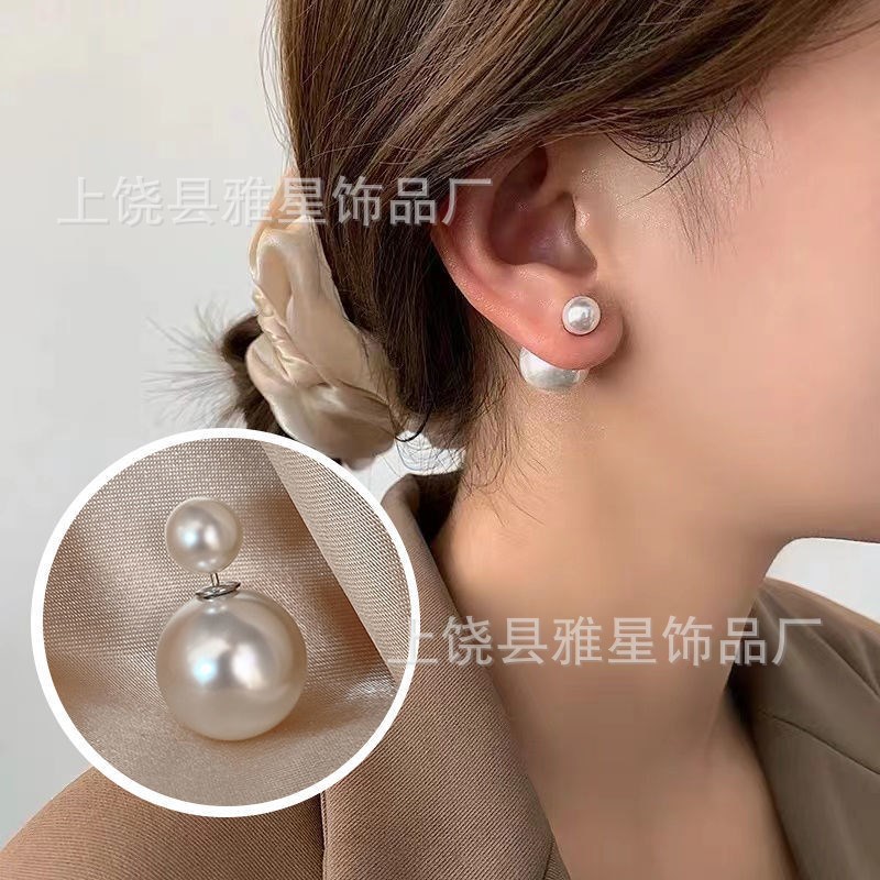 Ladies' jewelry accessories: Double-headed pearl stud earrings, large pearl stud earrings, high-end internet-famous style, double-sided pearl earrings