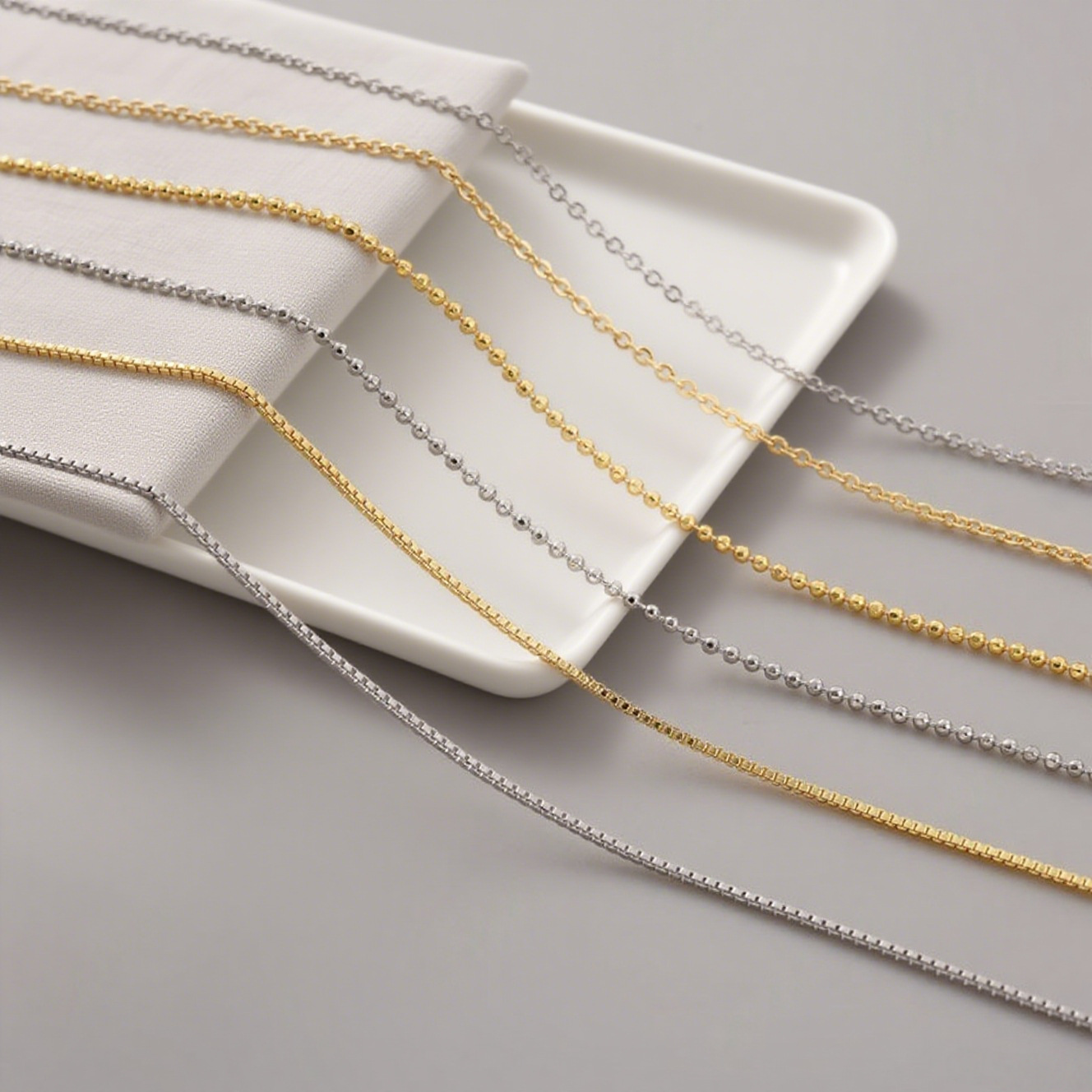 Color-preserving collarbone chain, O-shaped chain, ball chain, Chopin chain, box chain, adjustable necklace, lobster clasp, universal chain diy details Picture