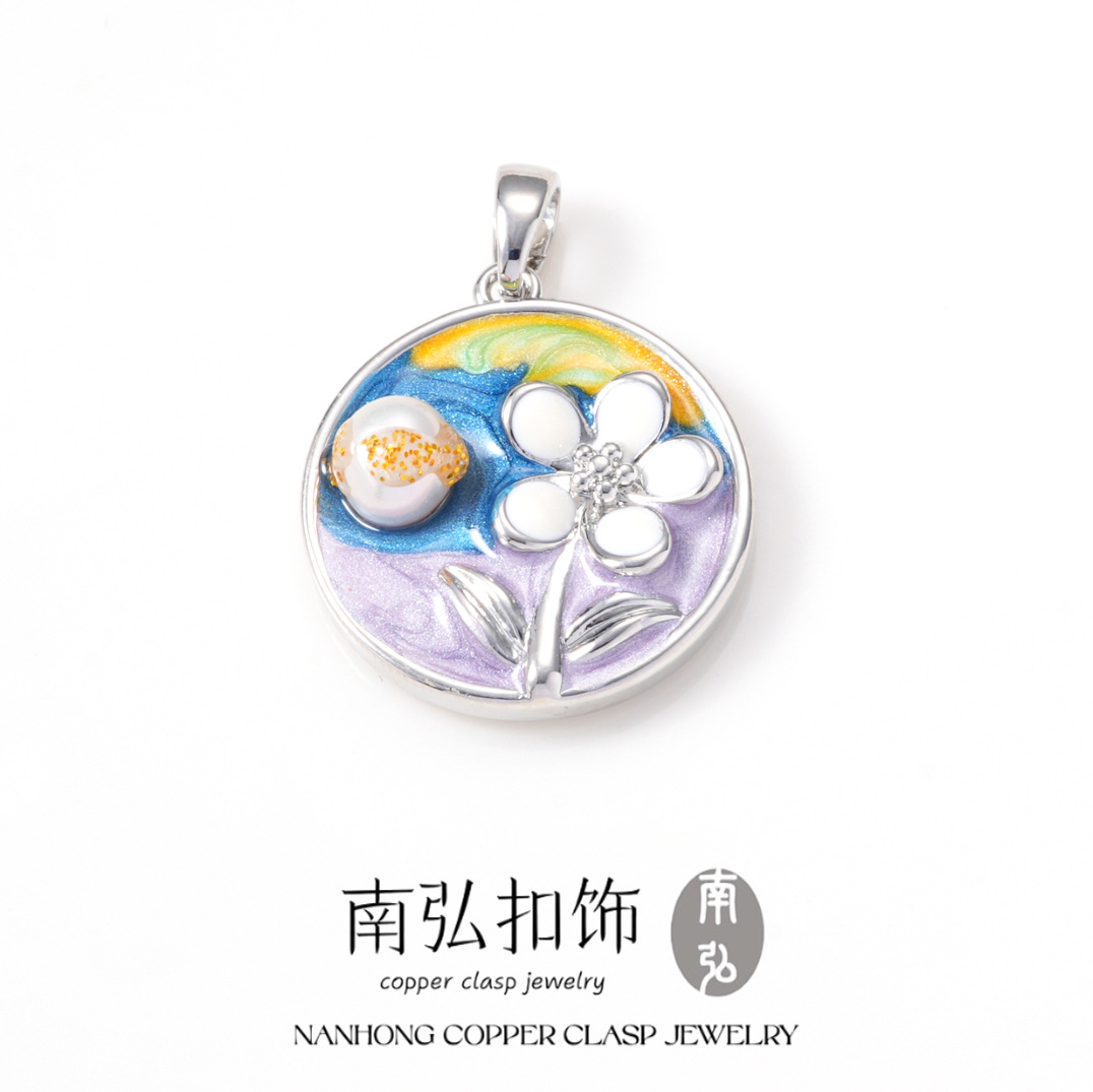Oil-dripping flower oil painting style pendant, 18k copper gold-plated color retention high-end bracelet, necklace clasp DIY accessory details Picture