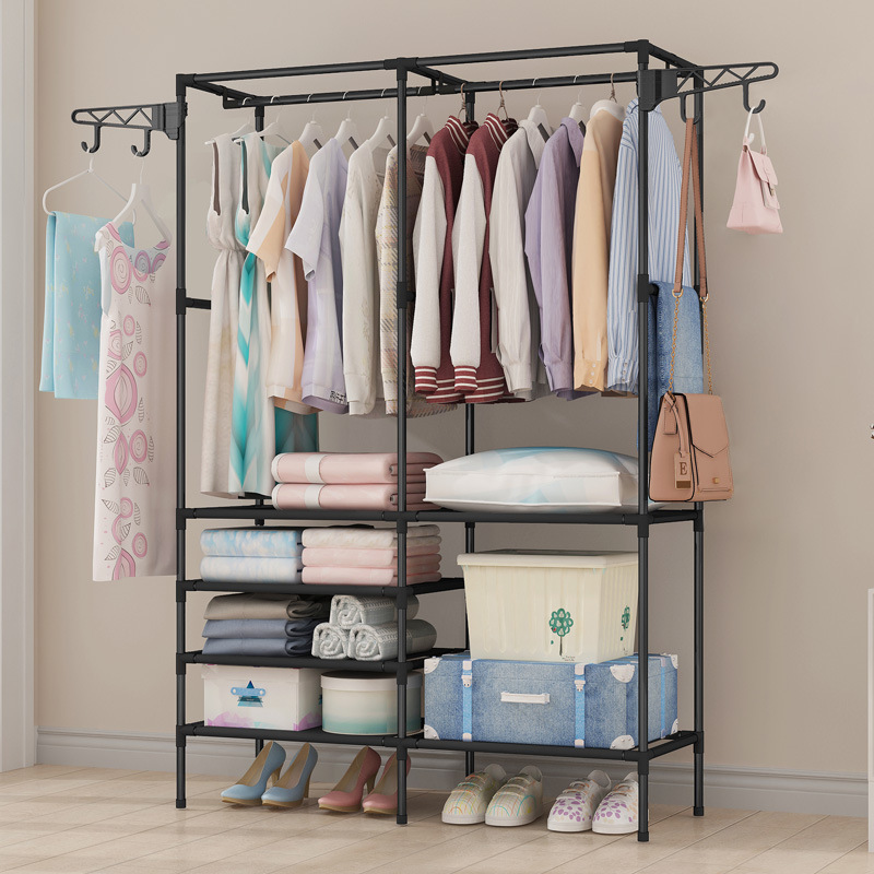 Thickened and reinforced floor-standing coat rack, double-row bedroom hanging clothes rack, best-selling multi-functional rental house essential clothes drying rack details Picture