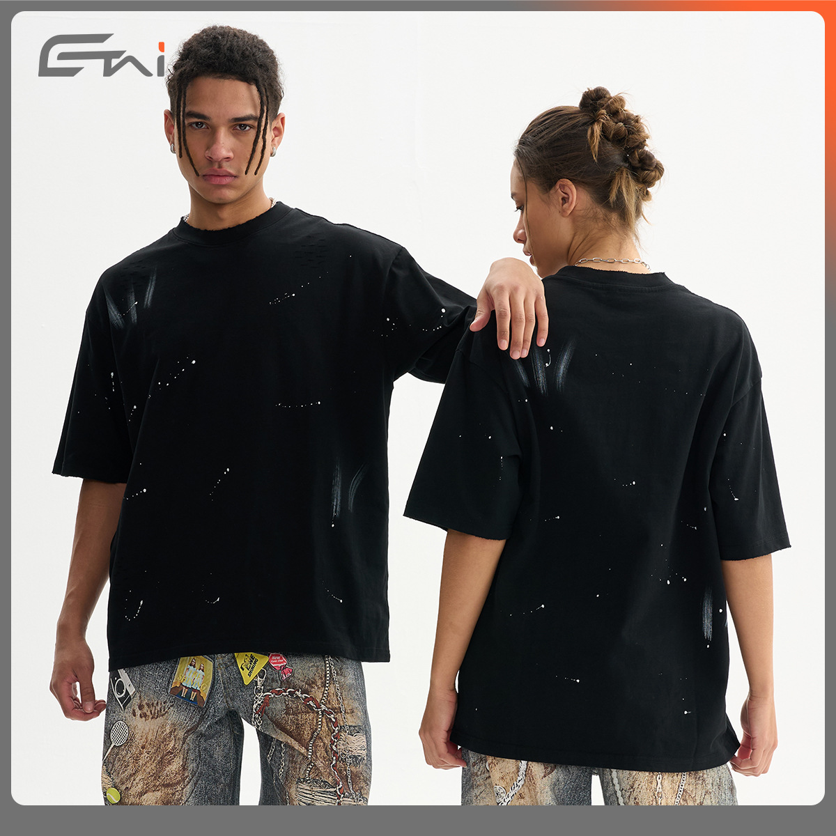 ETAI Men's Wear: A cross-border pure cotton loose-fitting high-quality heavyweight T-shirt brand, offering a touch of retro short-sleeved T-shirts for men Specification image