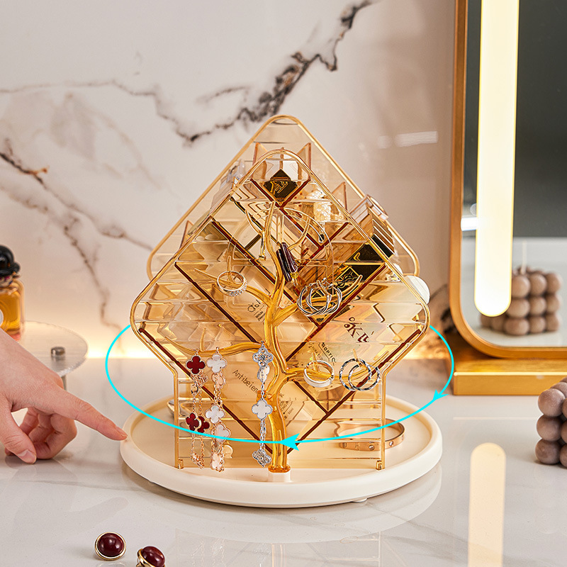 Rotating cosmetics storage box, desktop high-end jewelry box, skin care products, makeup brushes, shelf, jewelry storage box Specification image