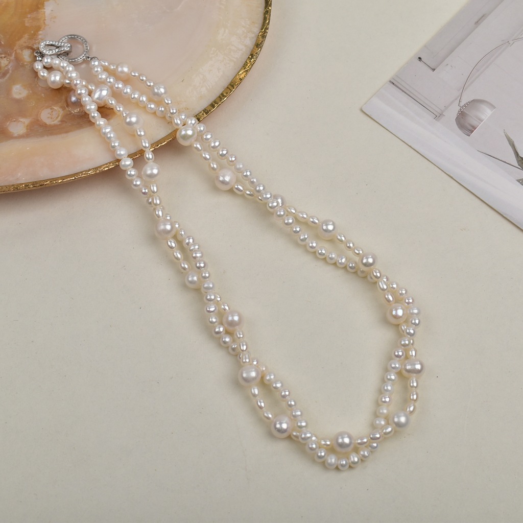 Egg round pearl Double Twist necklace 925 silver clasp natural freshwater pearl necklace, simple and elegant Application Scenario