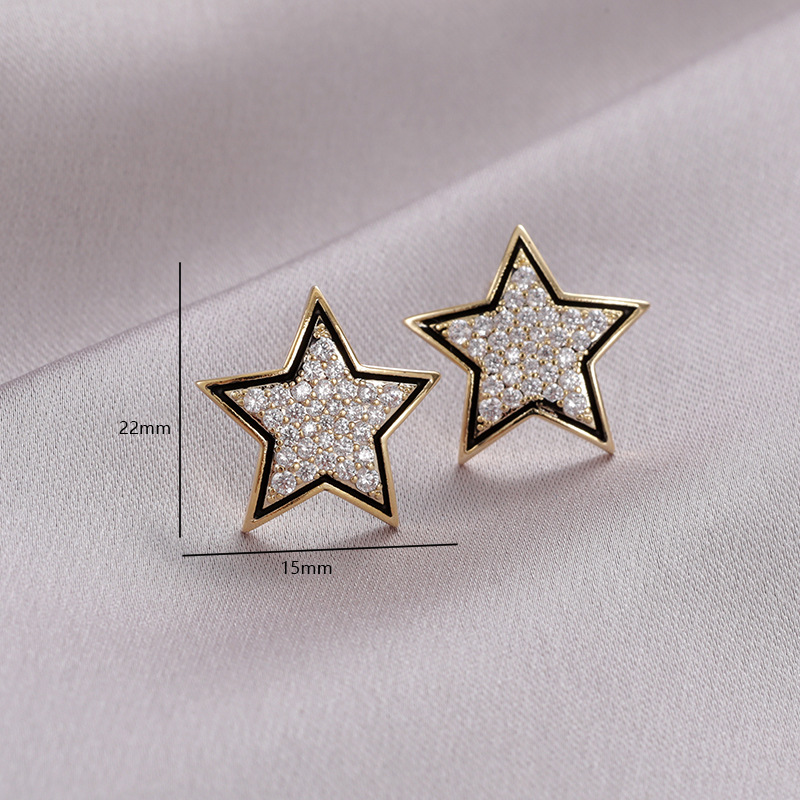 旭晖饰品新款铜锆镀真金银针气质百搭星星耳饰滴油耳钉高级感批发细节图