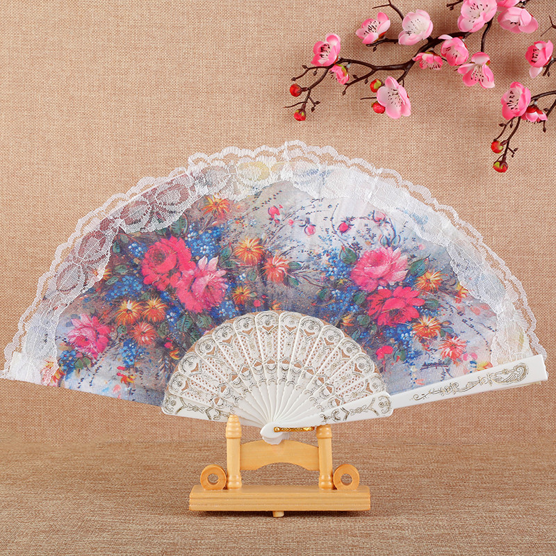 白杆花边扇中国传统舞蹈扇子中国风折叠扇子细节图