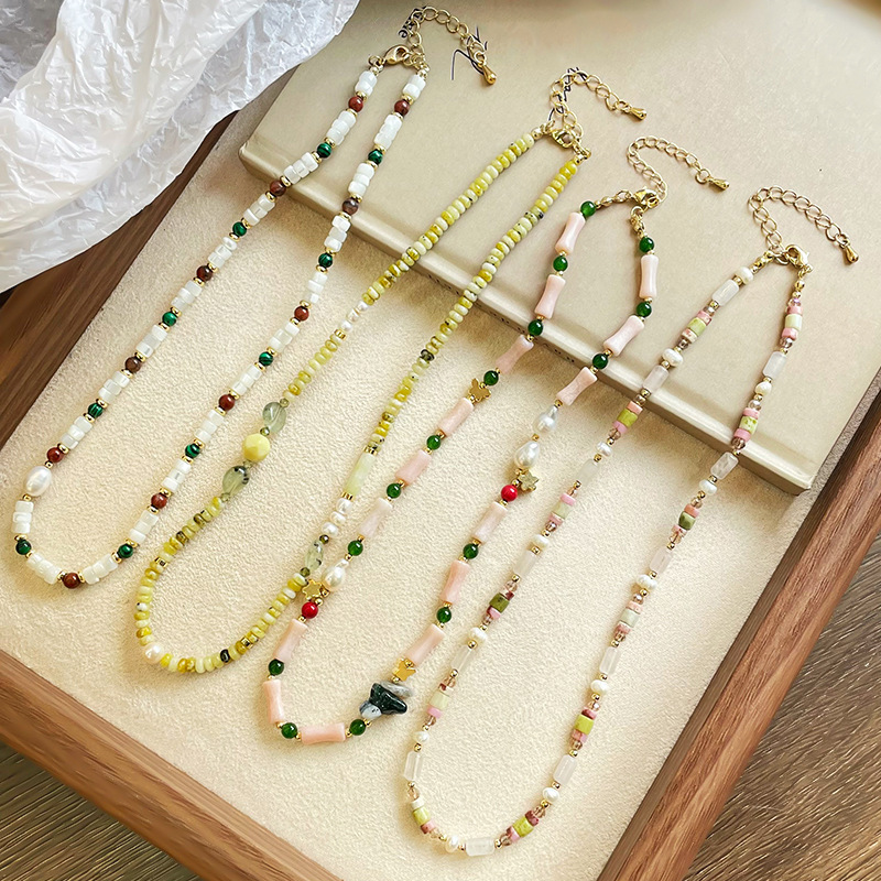 NALA娜啦国潮风彩色多巴胺珍珠项链女百搭高级感串珠民族风锁骨链