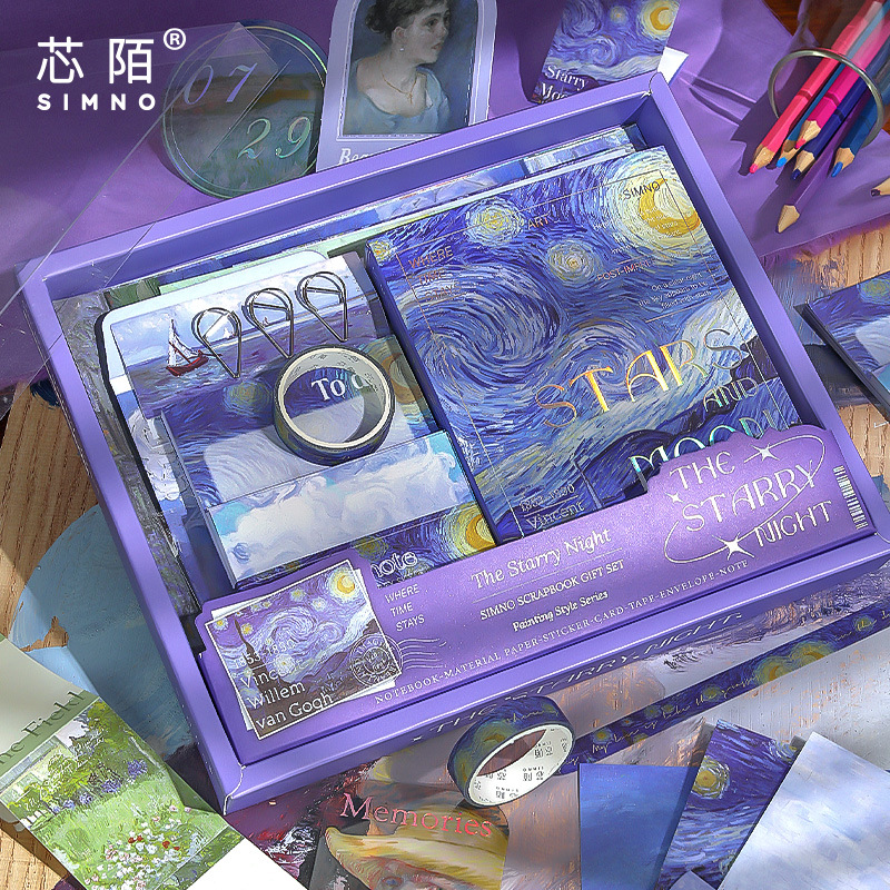 Xinmo Warm Mail Best-selling Cross-border Gift Box Van Gogh Oil Painting Warm Mail Series Rich in color, interest cultivation Belt for Primary School students details Picture