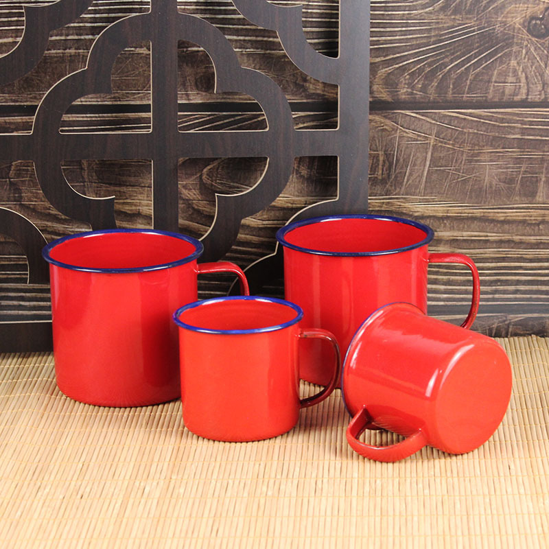 Red nostalgic enamel cups, old-fashioned cakes, hot pot cups, flower-shaped iron tea POTS, wedding souvenirs, wedding candy boxes Specification image