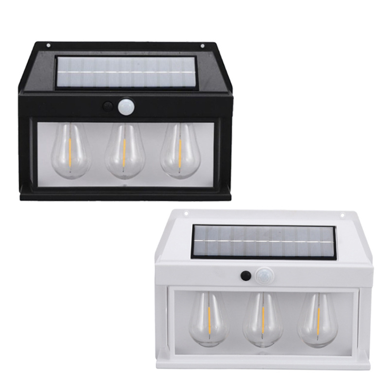 Solar wall lamps, retro garden lamps, outdoor waterproof tungsten filament household human body sensor lamps, outdoor waterproof lamps