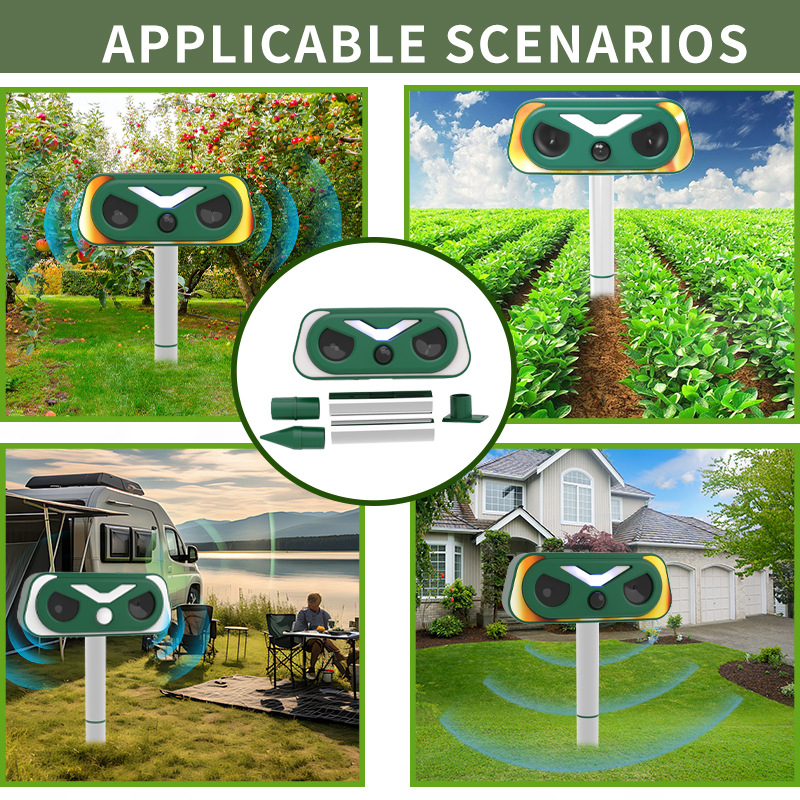 New cross-border animal repellent: Infrared sensor led flash rat repellent, outdoor solar bird repellent Application Scenario
