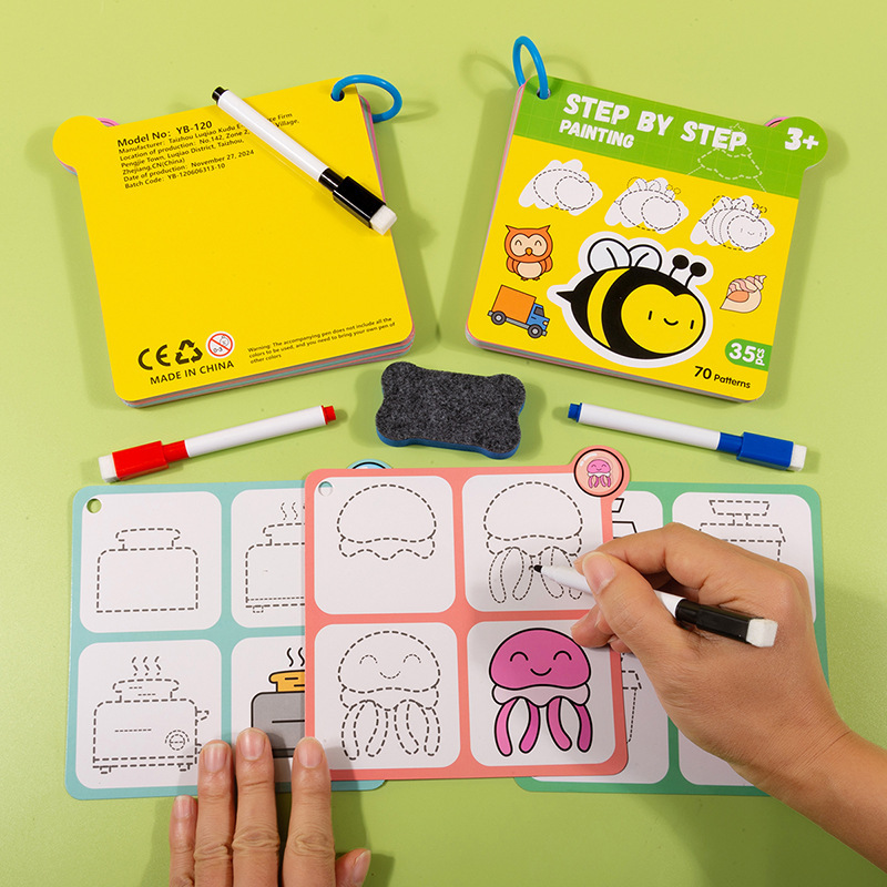 早教3+儿童分步控笔训练简笔画动手动脑启蒙学画画线条临摹图跨境证书齐全卡片英文