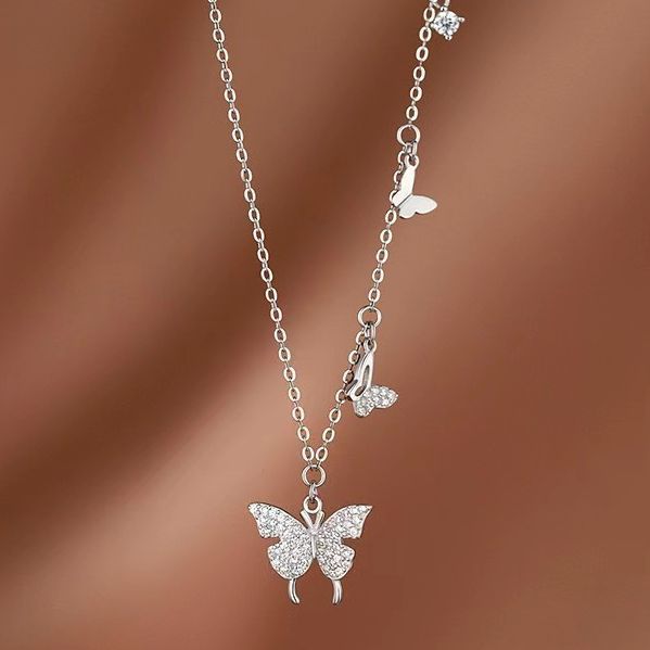 S925银蝴蝶锁骨链轻奢项链女镶钻小众设计高级感颈链珠宝首饰礼物