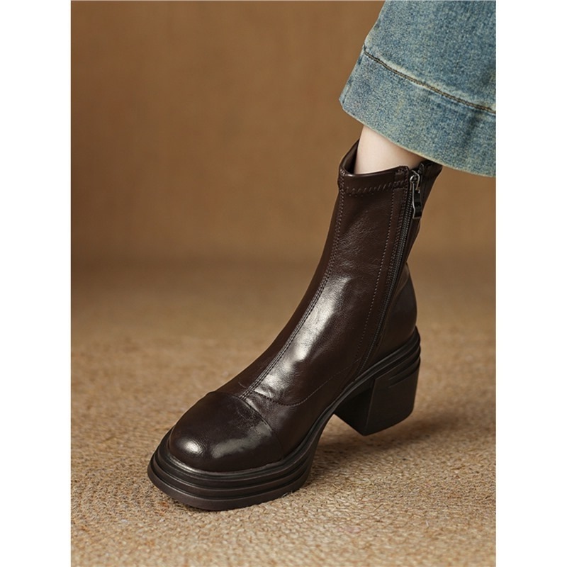 中筒靴/靴子/短靴高跟/高筒靴女秋冬/短靴子细节图