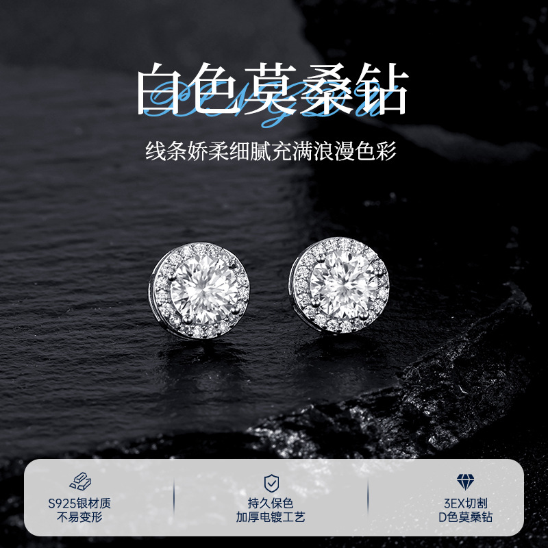 Zhuoheng selects Moissanite ear studs S925 silver pigeon egg-shaped Moissanite pure silver ear studs. Source factory, accessories, jewelry, wholesale earrings details Picture