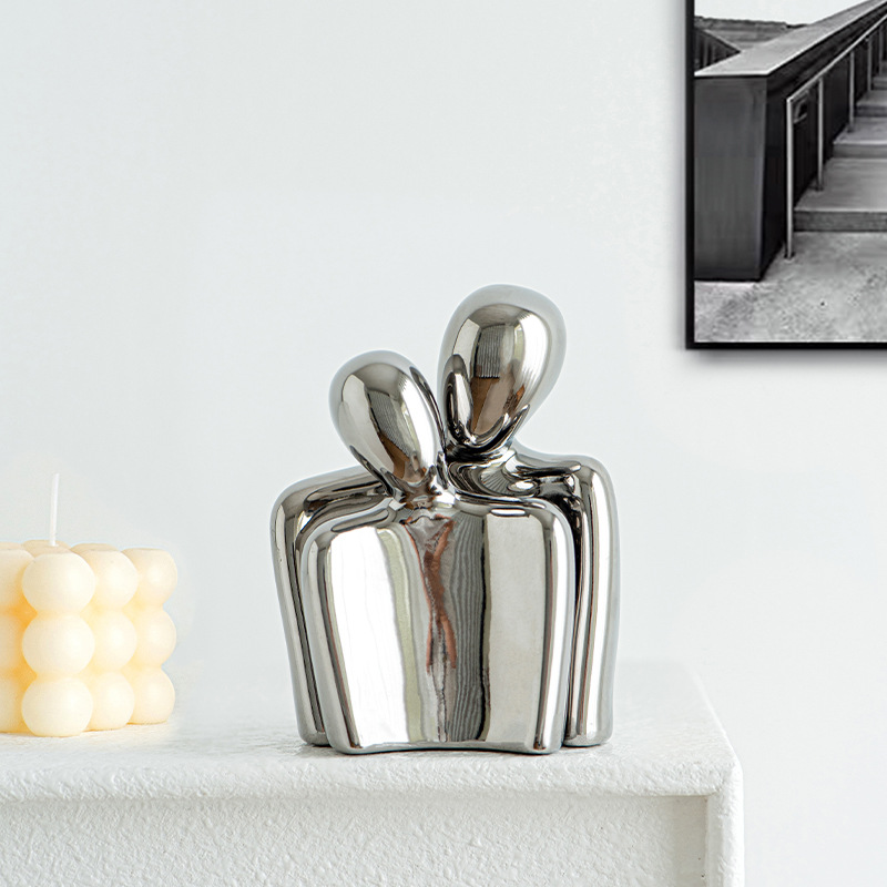 2025 Nordic minimalist ceramic Mini porcelain couple electroplated decorative items for living room and study decoration factory direct supply wholesale available, mixed batch available Application Scenario