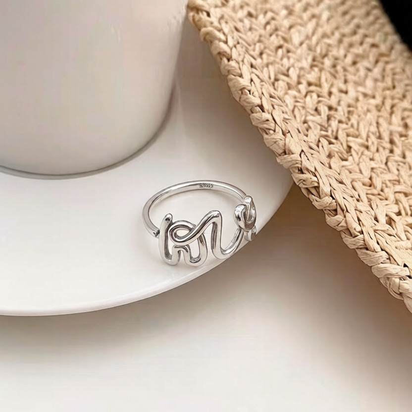 Retro LOVE ring s925 sterling silver ring, fashionable English letter ring, light luxury and high-end feel, adjustable opening details Picture