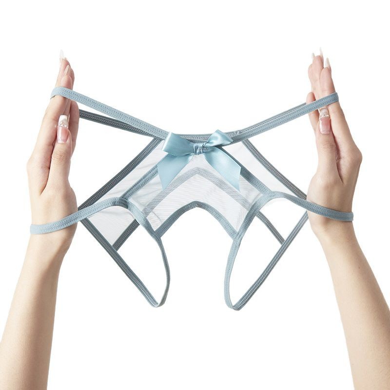 【 Customized 】 Sexy mesh fine belt open-crotch women's underwear, fashionable bow, pure desire seductive and romantic underwear for women Item Picture