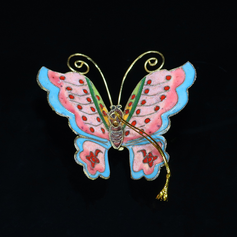 北京景泰蓝老货文玩收藏小挂件铜胎掐丝珐琅花丝银蓝圣诞蝴蝶