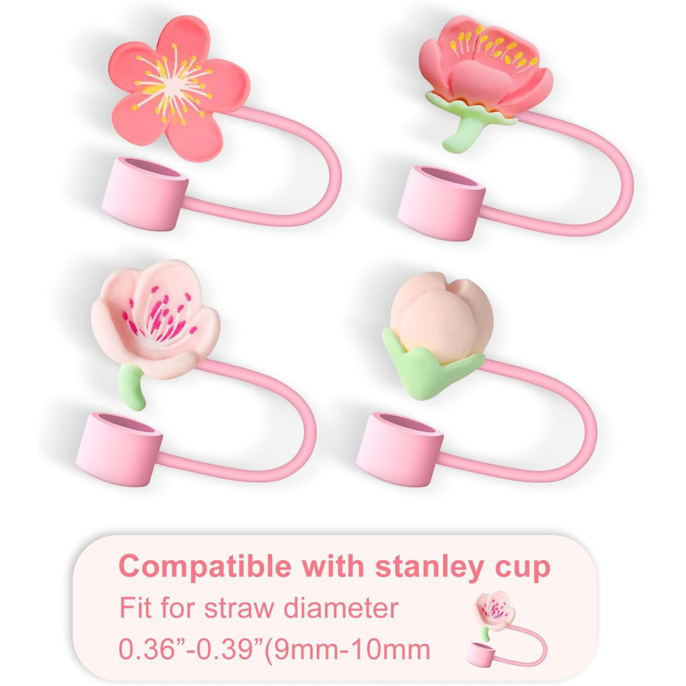 New cross-border Sakura silicone straw cover, glass straw cap, flower series straw dust stopper Item Picture
