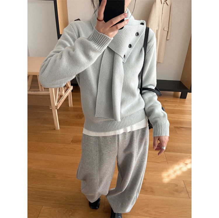 TG effortlessly wears a full wool buttoned scarf and warm knitted sweater for women's 2025 winter new style 26037 Application Scenario