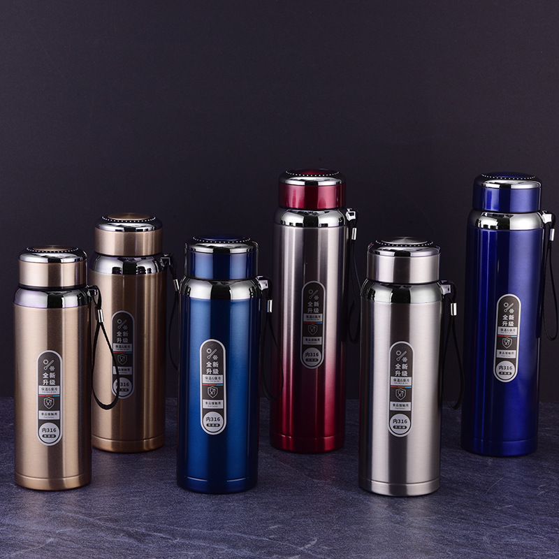 新款316大容量不锈钢保温杯真空运动水壶创意商务吊带礼品水杯