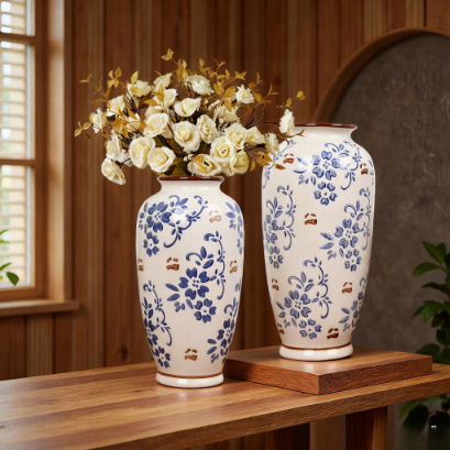 Nuevo chino chino medio azul y azul porcelana vintage pequeña botella cerámica arreglos florales decoración de sala de estar arreglos florales