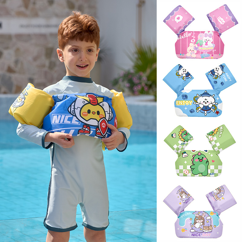 现货款宝宝浮力背心卡通印花免充气浮力衣恐龙机器人游泳救生衣