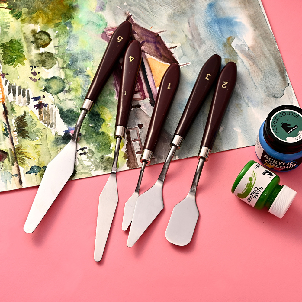 Cross-border Amazon 5-piece oil Painting scraper set, Color mixing scraper Art acrylic painting 5-piece oil painting scraper set details Picture