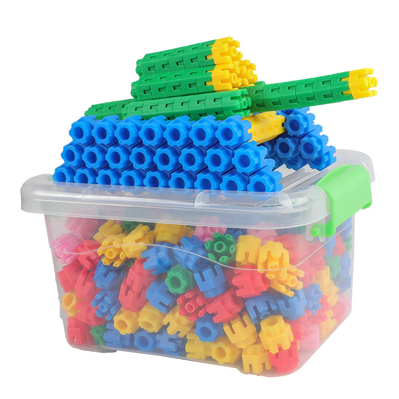 Hexagonal building blocks for children's educational enlightenment, 3-6 years old boys and girls plastic building blocks for kindergarten assembly and assembly toys Item Picture