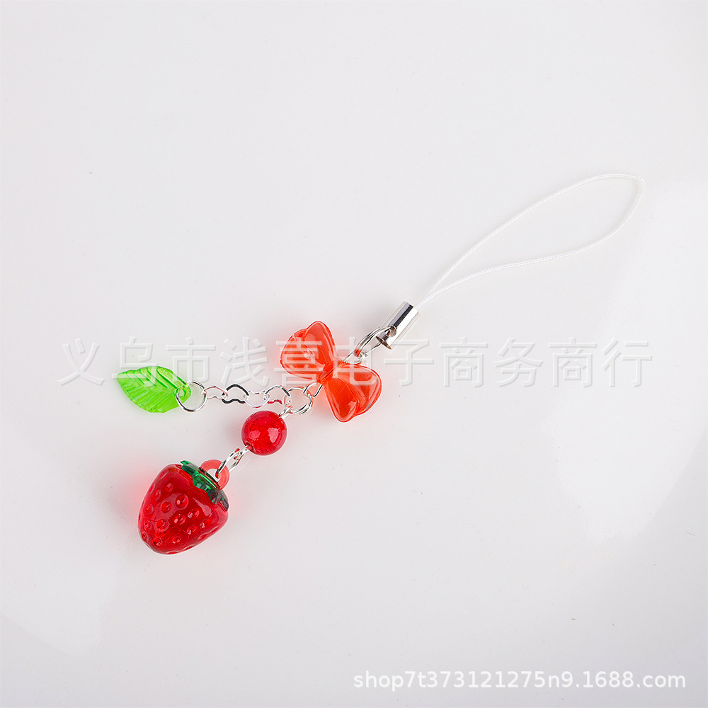 Original red cherry mobile phone pendant, strawberry gumbun chain, gumbun pendant, card book, bag pendant, keychain, lanyard details Picture