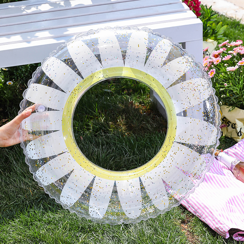 Wholesale of transparent bright sheet Daisy swimming ring handles, sunflower children's seat rings, baby sponge bottom pocket rings Specification image