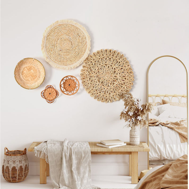 Bohemian grass and rattan woven wall and wall decoration hangers, round wall hangers and wall decorations for the living room and rooms of the homestay Application Scenario