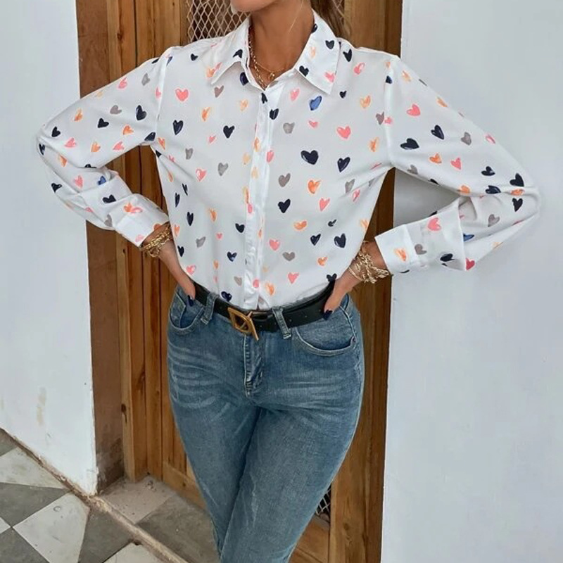 European and American AliExpress women's top, fashionable printed long-sleeved shirt, butterfly printed lapel shirt for women Item Picture