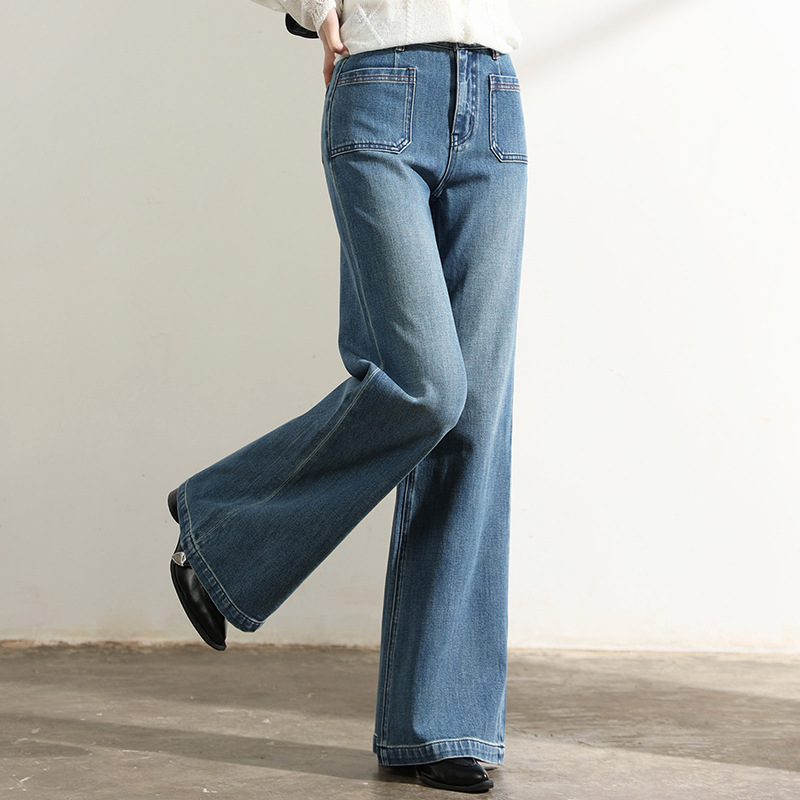 Factory direct sales of new loose and retro Lyocell cotton jeans. Pear-shaped figure, front pocket, flared flared pants with four-sided elasticity details Picture
