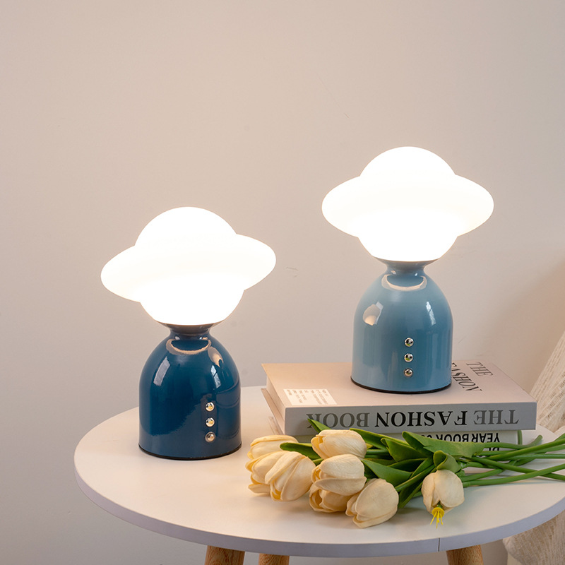 Cross-border simple and modern bedroom and study night light, creative decorative table lamp, ambient light, touch dimming and charging table lamp Specification image