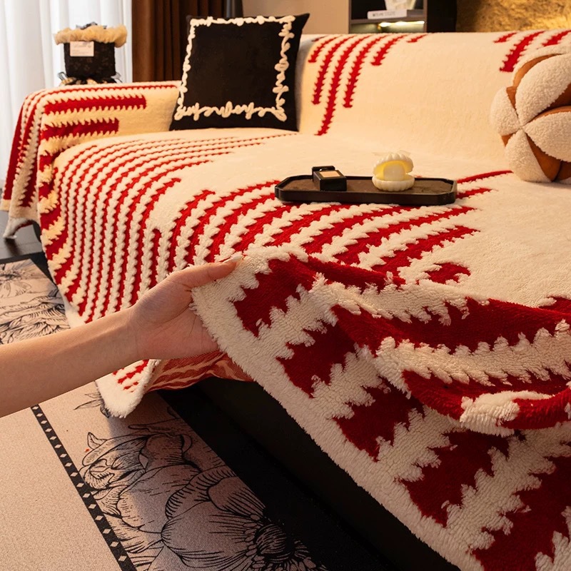 The new autumn and winter style of soft cotton velvet sofa cover is fully covered with a whole sofa cushion and a living room cover cloth dust-proof cover details Picture