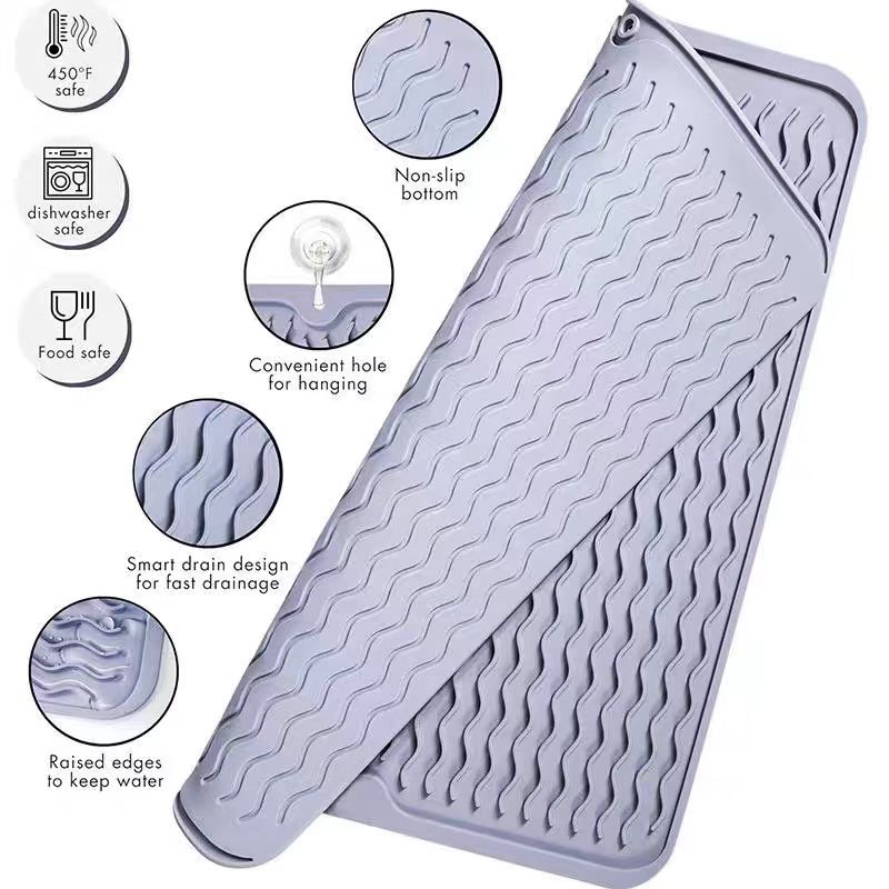 Venta directa de fábrica tapete de asfalto de silicona para vajilla de cocina control de agua pad ranura de onda multifuncional aislamiento térmico details Picture