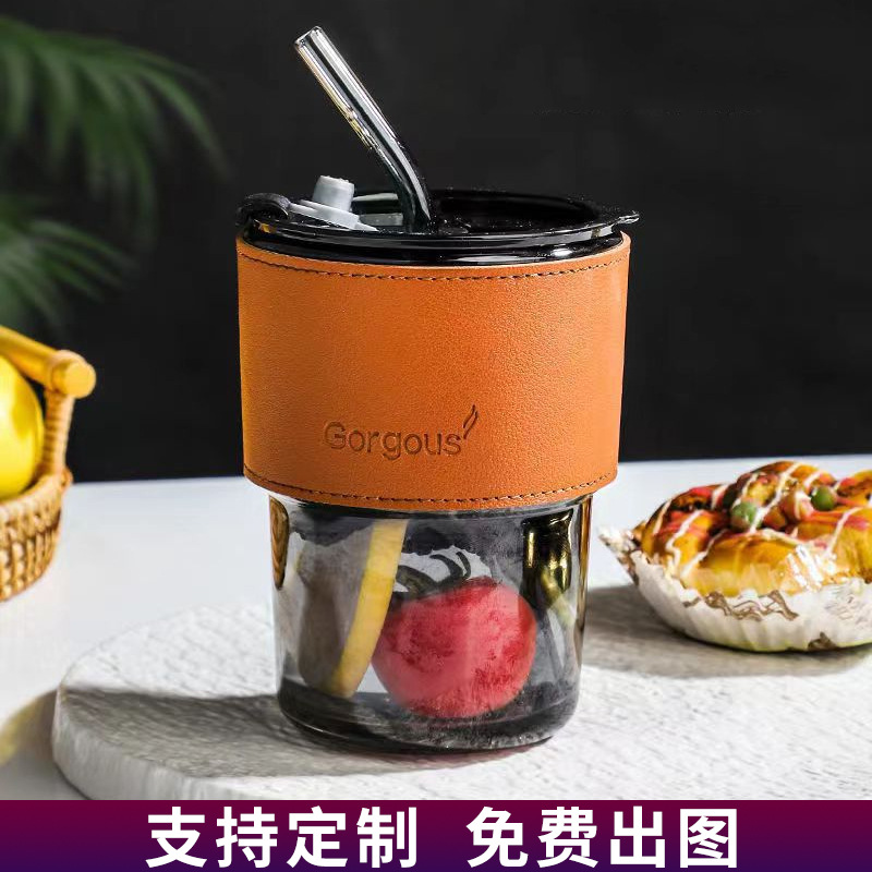定制网红竹节玻璃杯家用水杯高颜值玻璃吸管杯ins风牛奶咖啡杯子