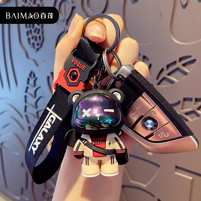 Baimao Original cool and trendy bear keychains, cute, fashionable and exquisite plastic resin figurines, key chains, couple bag pendants Application Scenario