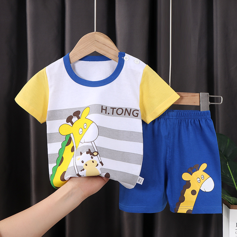 2026 Summer New Pure cotton children's short-sleeved T-shirt Set, Korean-style infant and toddler short-sleeved and short-shorts two-piece set Specification image